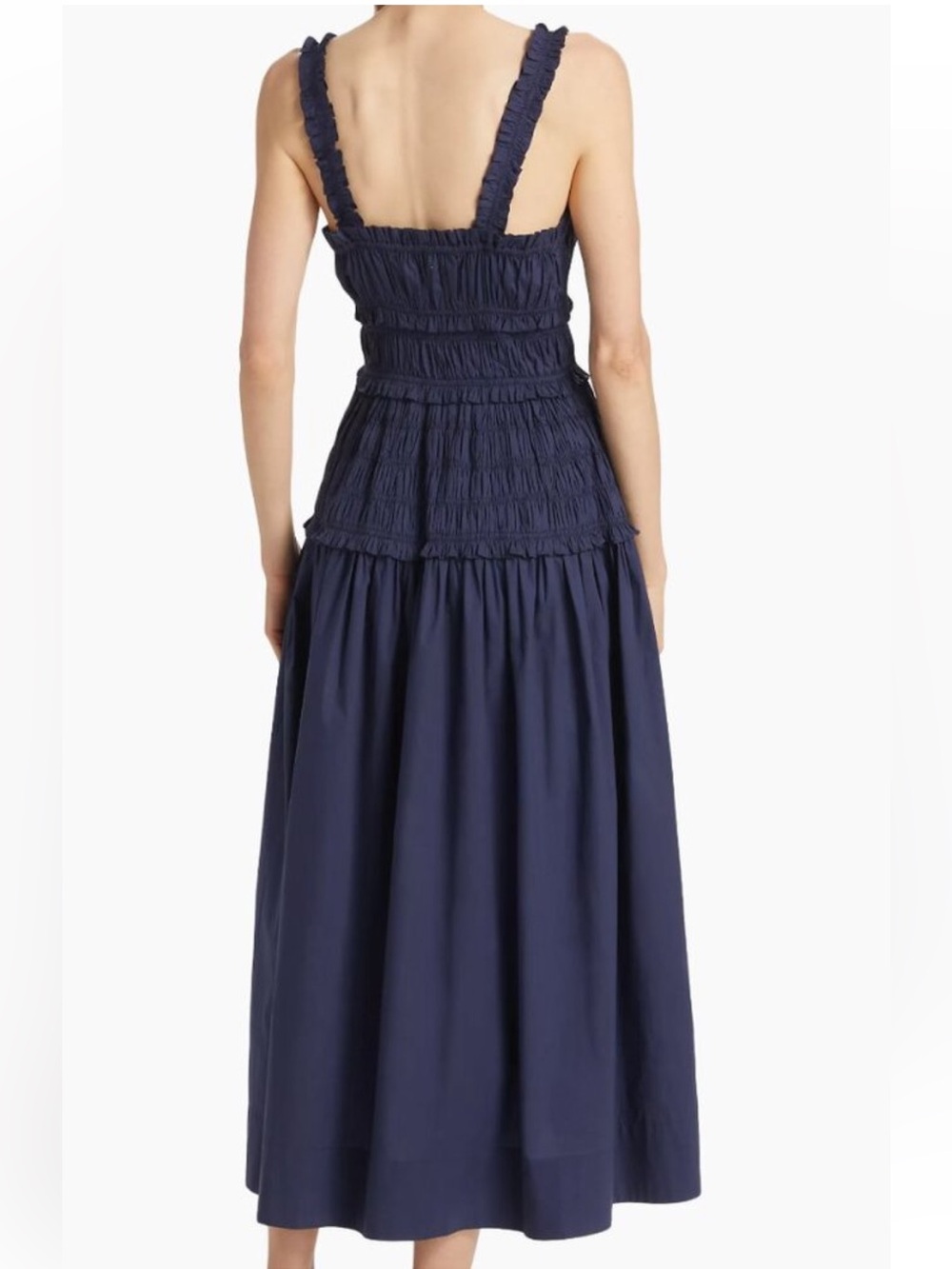 Caroline Constas Marianne Shirred Smocked Nap Dress in Navy Blue M Medium (Doen - Picture 3 of 6